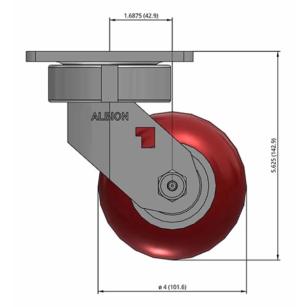 Side view drawing of caster with dimensions
